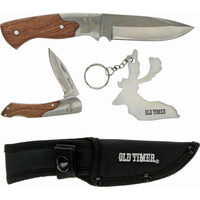 Schrade Old Timer Foldable And Fixed Blade Wood Handle Knife Gift Set - 3 Piece #schp1105608