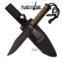 Survivor Hunting Bowie Half Serrated Survival Knife Fixed Blade - 12 Inch Overall W Sheath #hk-786Gn