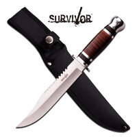 Survivor 12 Inch Overall Fixed Blade Knife - Brown Pakkawood Handle W Sheath #hk-782l