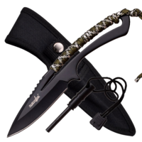 Survivor Fixed Blade Knife W Olive Cord & Firestarter - 8 Inch Overall #hk-767ca