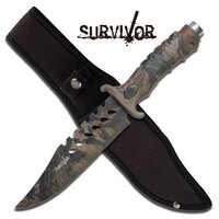Survivor 10.5 Inch Bowie Fixed Balde Knife W Nylon Sheath - Full Camo #hk-1037s