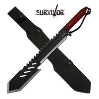 Survivor 25.5 Inch Serrated Fixed Blade Hunting Machete - Pakkawood Handle #sv-Mht004Bk