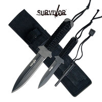 Survivor 10.25 Inch Drop Point Fixed Blade Knife Set - W Fire Starter #hk-1035