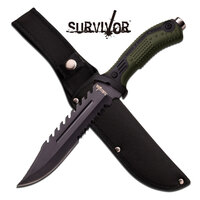 Survivor 12.75 Inch Bowie Serrated Fixed Blade Hunting Knife - Green #hk-793Gn