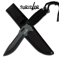 Survivor 9.25 Inch Reverse Serrated Drop Point Fixed Blade Knife - Black #hk-1020