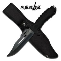 Survivor 10.5 Inch Clip Point Bowie Fixed Blade Knife - Black #hk-1036s