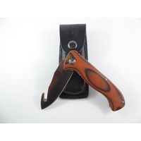 Tassie Tiger Folding Gut Hook Hunting Knife - Leather Sheath #ttk85fgh