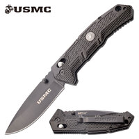 Usmc Marines Manual 8.75 Inch Drop Point Folding Blade Knife - Black #m-1064Bk