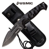 Usmc 9 Inch Drop Point Fixed Blade Knife - Black W Nylon Sheath #m-Fix001Sw