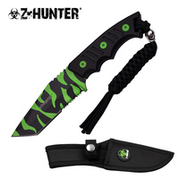Z Hunter Tactical Tanto Partial Serrated Fixed Blade Knife - Green Camo Coated K1 Handle #zb-121T