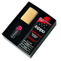 Zippo Brushed Brass Lighter Gift Box - With Fluids And Flints #90204gp