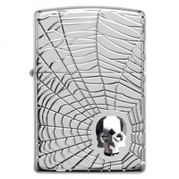 Zippo Lighter Spider Web Skull Design - Silver #99931
