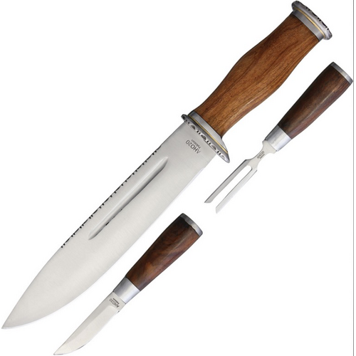 American Hunter Bowie Knife Set W Brown Leather Belt Sheath - Stainless Blade #ah020