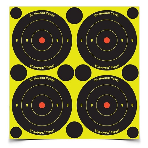 Birchwood Casey Shoot-N-C Self Adhesive Bulls Eye Paper Reactive Shooting Targets - 3 Inch 240 Targets 60 Sheets Pack #34375