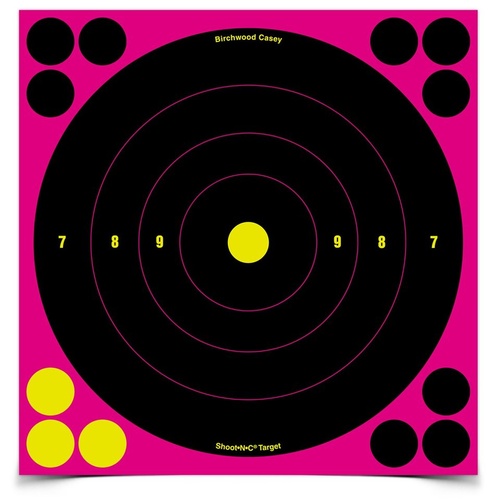 Birchwood Casey Shoot-N-C 8 Inch Pink Bulls Eye Self Adhesive Shooting Target - 6 Sheet 96 Pasters #34808