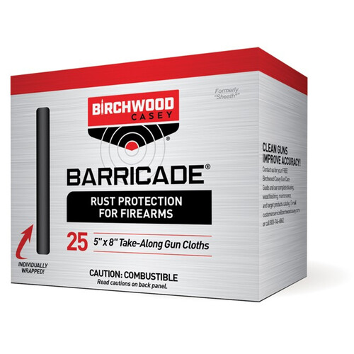 Birchwood Casey Gun Cleaner Firearms Cleaning Barricade Cloth Rust Protection Take Along - 25 Wipes #Bc-33025