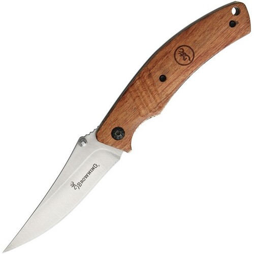 Browning Brown Clip Point Folding Blade Knife W Wood Handle - 4.6 Inch Closed #3220158