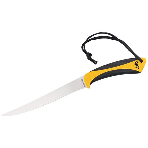 Browning 12.5 Inch White Water Fillet Fixed Blade Knife - Yellow/black Handle #3220100