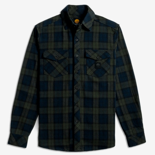 Desolve Plaidfish Shirt 100% Organic Cotton Flannel Fabric - Navy/green Plaid #dsv124020 [s]