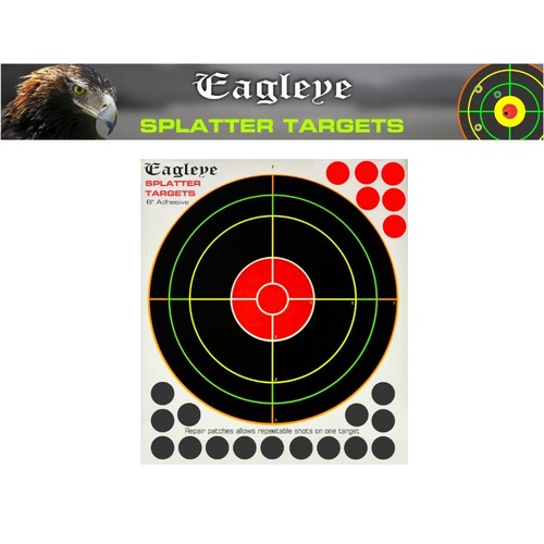 Eagleye 10 Pack Splatter Shooting Paper Targerts 6 Inch Adhesive - With 21 Repair Patches #eet6a-10