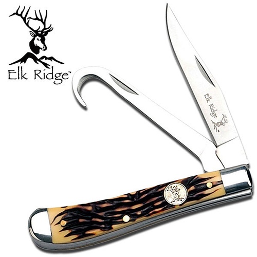 Elk Ridge Clip Point Fine Edge Blade Folding Knife - Pom Handle Gut Hook Blade #er-436I