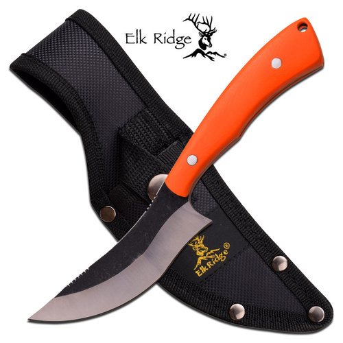 Elk Ridge Fixed Blade Stonewashed Skinning Knife - 193Mm W Sheath Orange Handle #er-547Or