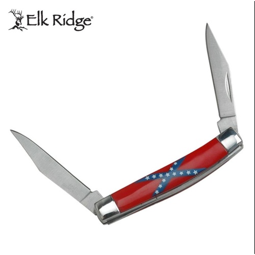 Elk Ridge Straight Back Clip Point Fine Edge Gentleman's Knife - Includes Two Blades Csa Flag #er-211Cs