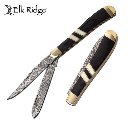 Elk Ridge Trapper Clip Point Blade Folding Knife - 2 Blades White Bone Inlay #er-954Wbcb