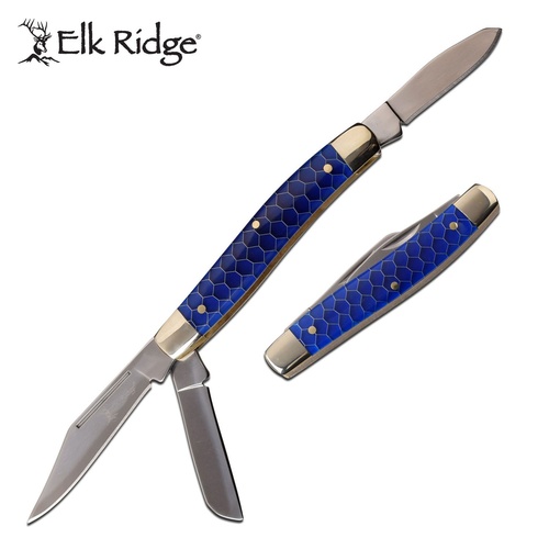 Elk Ridge Stockman Clip Point 3 Blades Hunting Folding Knife - Blue C-Tek Handle #er-939Bl