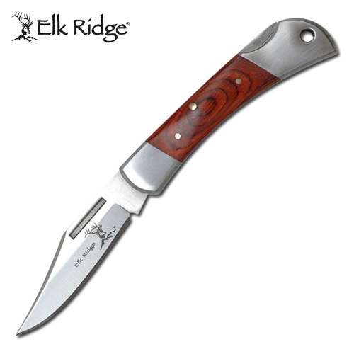 Elk Ridge Clip Point Pocket Folding Gentleman's Knife - Brown Pakkawood Inlay Handle #er-125W