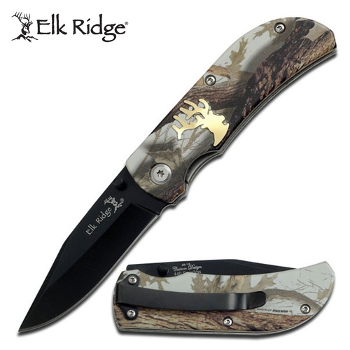 Elk Ridge Hunting Drop Point Folding Knife - Camo Handle 6 Inches Overall #er-118Ca