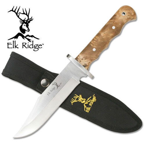 Elk Ridge 10 Inch Drop Point Fixed Blade Knife - Burl Wood Handle #er-101