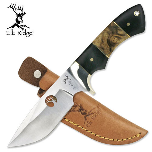 Elk Ridge Hunting Drop Point Fixed Blade Knife - 8 Inch Overall Burl Wood Handle #k-Er-073
