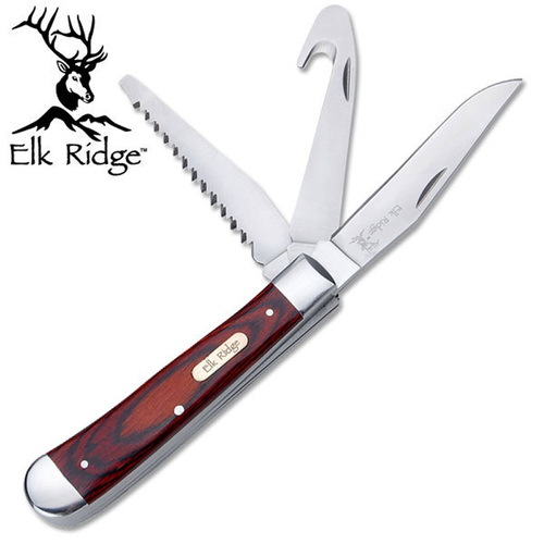 Elk Ridge Combo Pocket Gentleman's Knife W Saw, Gut Hook Blade - Wooden #k-Er-089W