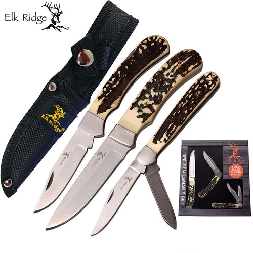 Elk Ridge Gentleman's 3 Different Knives Gift Set - W Sheath #er-Pr-204