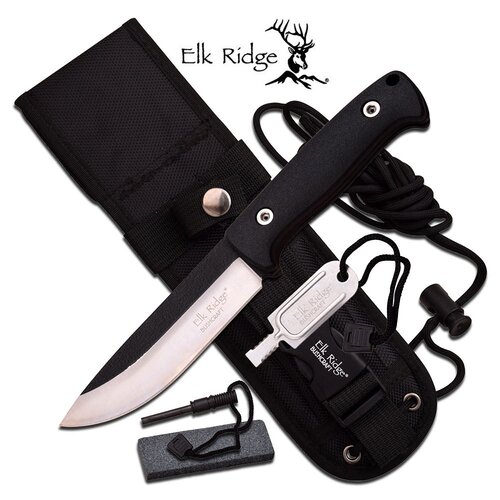 Elk Ridge 10.5 Inch Drop Point Fixed Blade Knife W Survival Kit - Black #er-555Bk