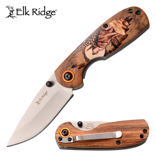 Elk Ridge 6.25 Inch Manual Folding Pocket Knife - Wolf Artwork Handle #er-966Wf