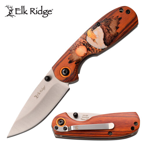 Elk Ridge 6.25 Inch Drop Point Manual Folding Knife - Eagle Artwork Handle #er-966Ea