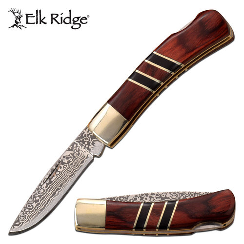 Elk Ridge 5.25 Inch Drop Point Folding Knife W Back Lock - Pakkawood Handle #er-951Wbcr