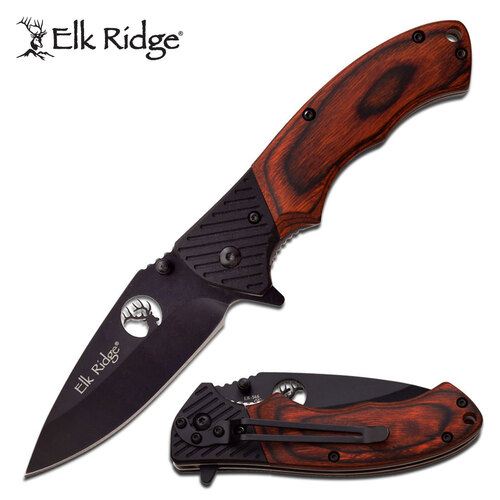 Elk Ridge 7.75 Inch Drop Point Folding Blade Hunting Knife - Pakkawood #er-566Bpw