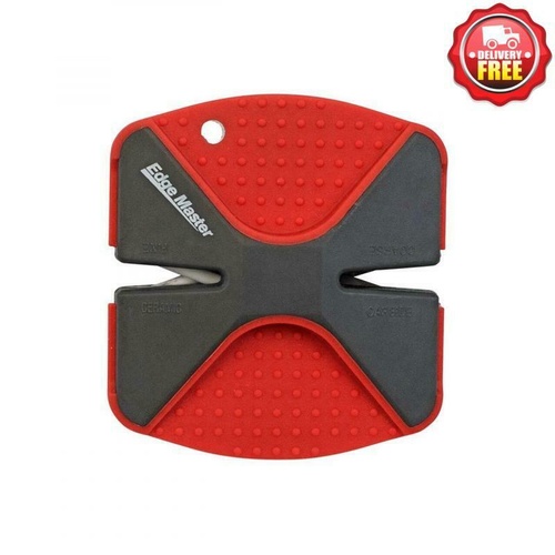 Edge Master Professional Outdoor 2 Stage Manual Knife Sharpener - Red W Non-Slip Grips #00740