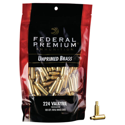 Federal Unprimed Brass 224 Valkyrie Rifle Brass Cases - 100 Pack #fup224