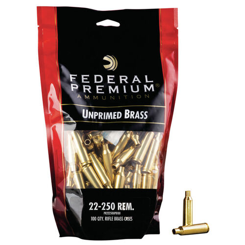 Federal Unprimed Brass 22-250 Rem Rifle Brass Case - 100 Pack #fup2250