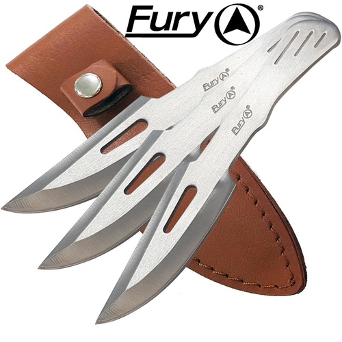 Fury Sure Thrower Knives In Leather Sheath 3Pcs