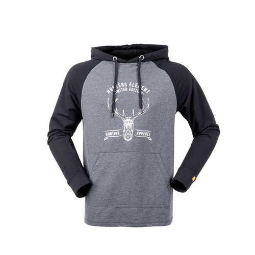 Hunters Element Mens Outdoor Red Stag Hood Pullover - Grey Black #Red Gb [Size L]