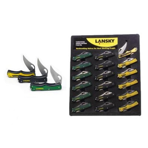 Lansky Small Lockback Opening Knives Card Display Of 18 - Stainless Steel Rubber Grip #Llkn045