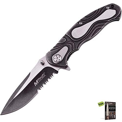 Mtech Tactical Half Serrated Blade Folding Pocket Knife - Stonewash 8 Inch Overall #mt-986S