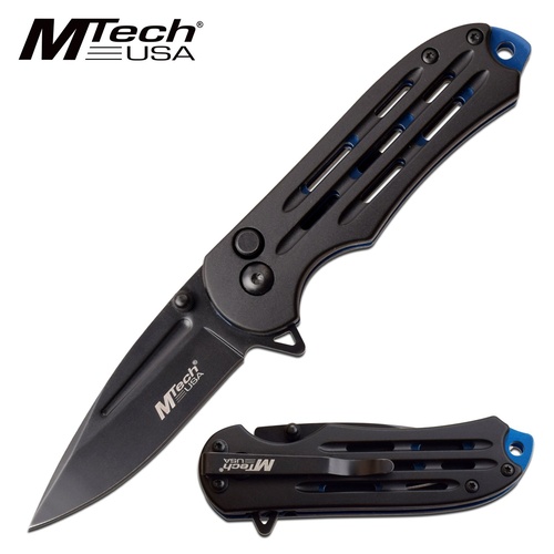 Mtech Tactical Drop Point Fine Edge Blade Folding Knife - Blue Anodized Aluminum Handle #mt-1120Bl