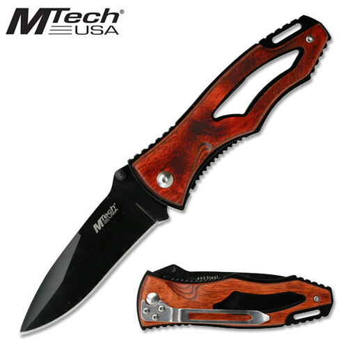 Mtech 7.5 Inch Drop Point Folding Knife W Liner Lock - Pakkawood Handle #mt-416