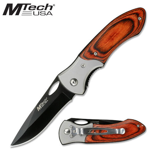 Mtech 7.75 Inch Tactical Drop Point Folding Knife - Pakkawood Handle W Liner Lock #mt-412